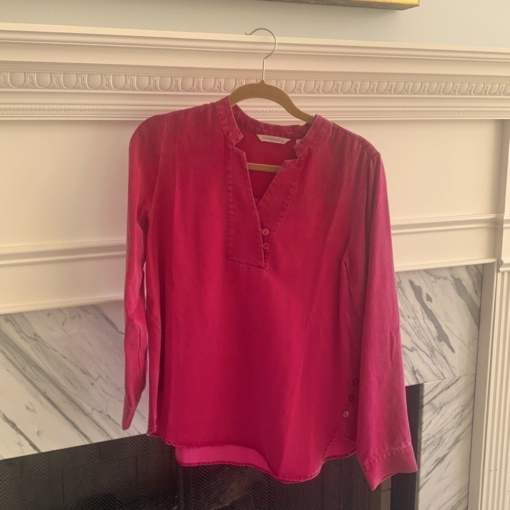 Soft Surroundings Pink V Button Flowy Boxy Top